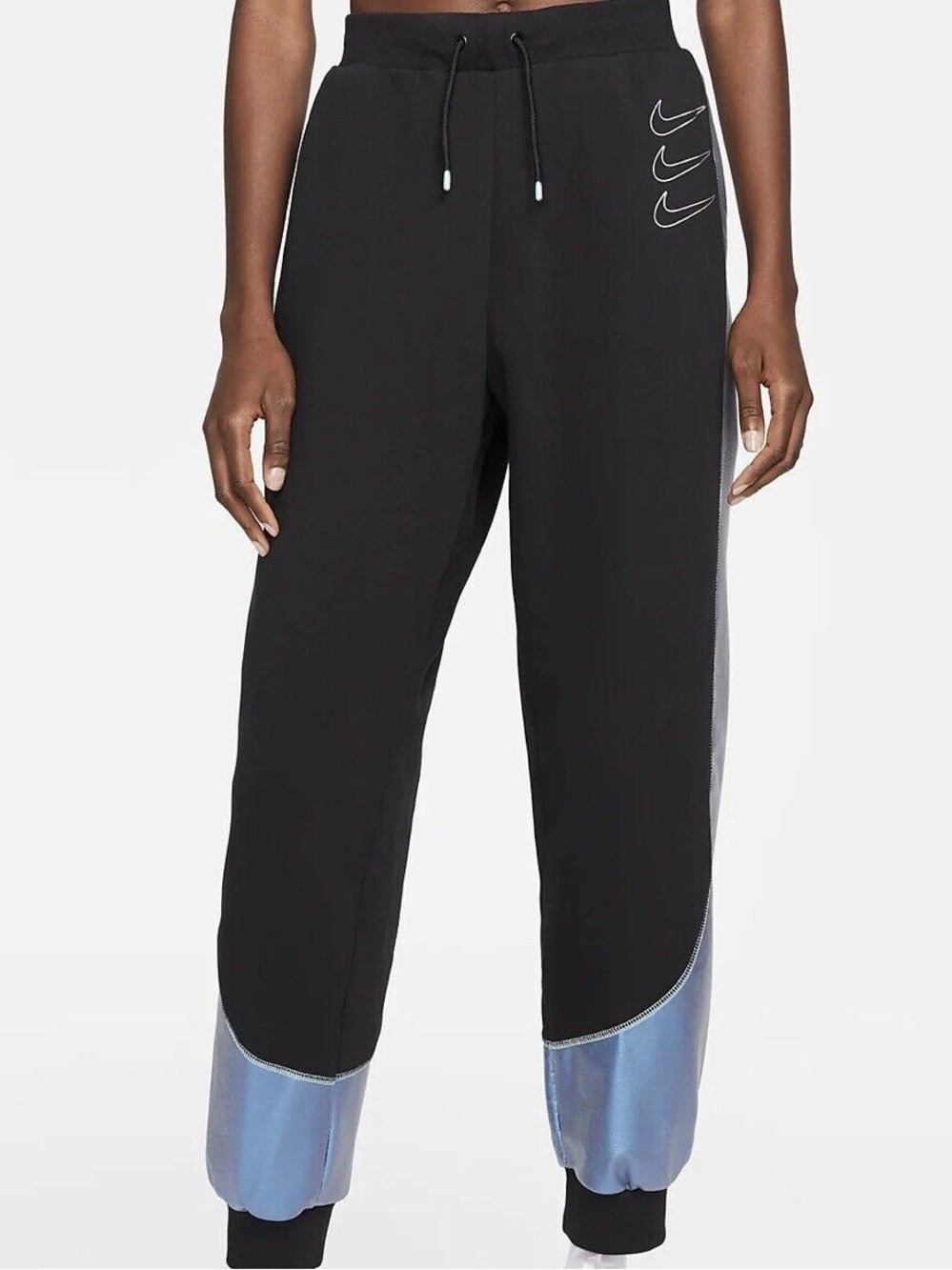 Nike Black Track Joggers with Iridescent Blue Cuffs